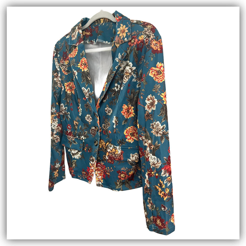 Private Label Teal Floral Velvet Blazer - Picture 5 of 9